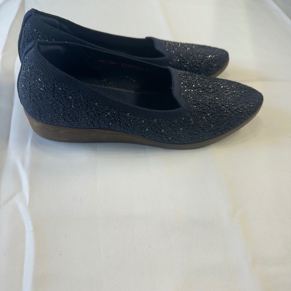 Skechers Cleo 2.0 Love Spell Navy Blue Shimmer Knit Pointed Toe Flats Shoes - Picture 2 of 12